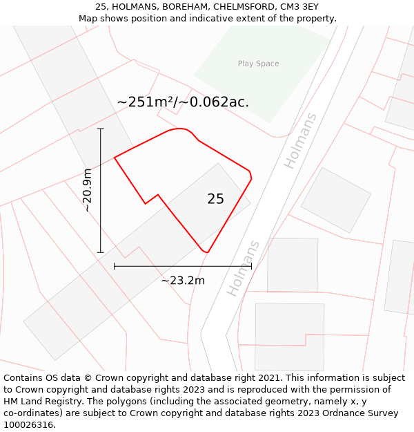 25, HOLMANS, BOREHAM, CHELMSFORD, CM3 3EY: Plot and title map