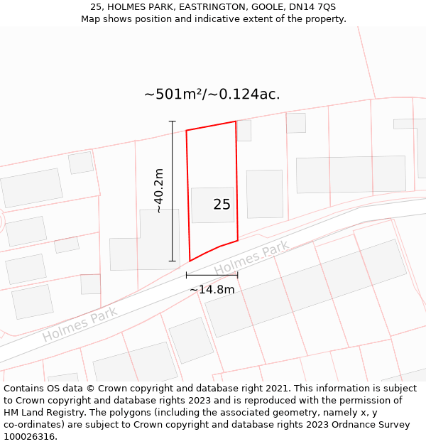 25, HOLMES PARK, EASTRINGTON, GOOLE, DN14 7QS: Plot and title map