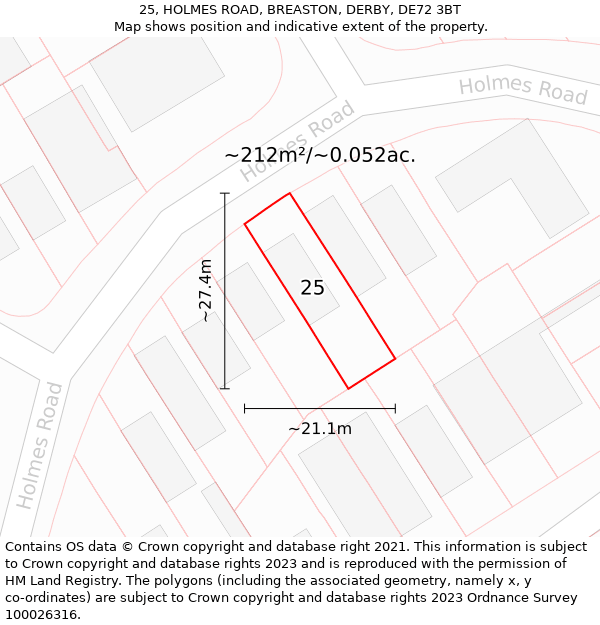 25, HOLMES ROAD, BREASTON, DERBY, DE72 3BT: Plot and title map