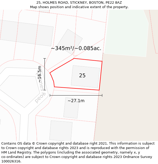 25, HOLMES ROAD, STICKNEY, BOSTON, PE22 8AZ: Plot and title map