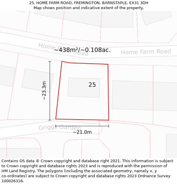 25, HOME FARM ROAD, FREMINGTON, BARNSTAPLE, EX31 3DH: Plot and title map