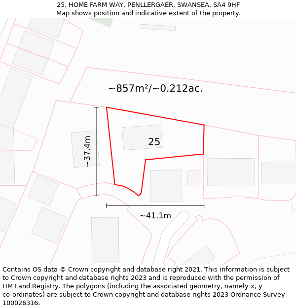 25, HOME FARM WAY, PENLLERGAER, SWANSEA, SA4 9HF: Plot and title map