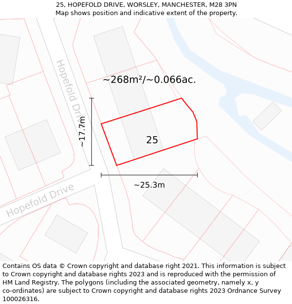 25, HOPEFOLD DRIVE, WORSLEY, MANCHESTER, M28 3PN: Plot and title map