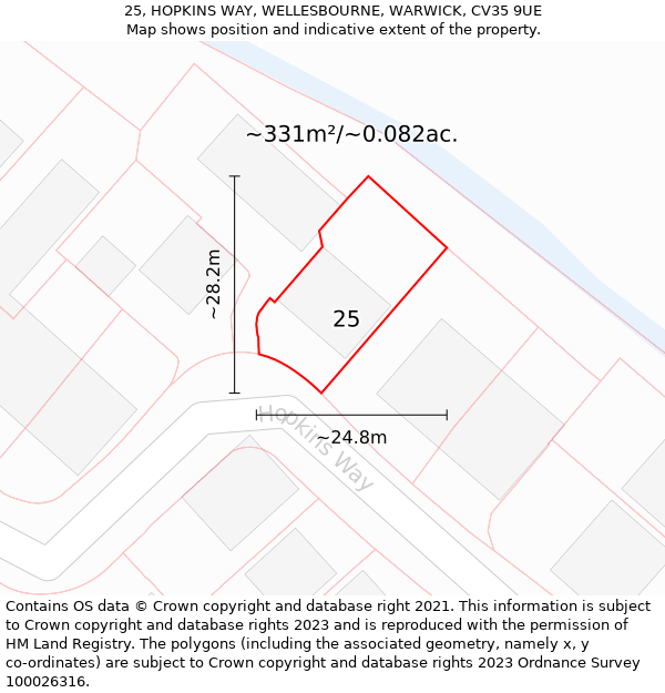 25, HOPKINS WAY, WELLESBOURNE, WARWICK, CV35 9UE: Plot and title map