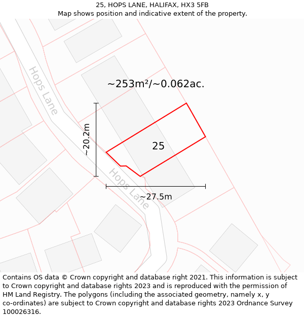 25, HOPS LANE, HALIFAX, HX3 5FB: Plot and title map