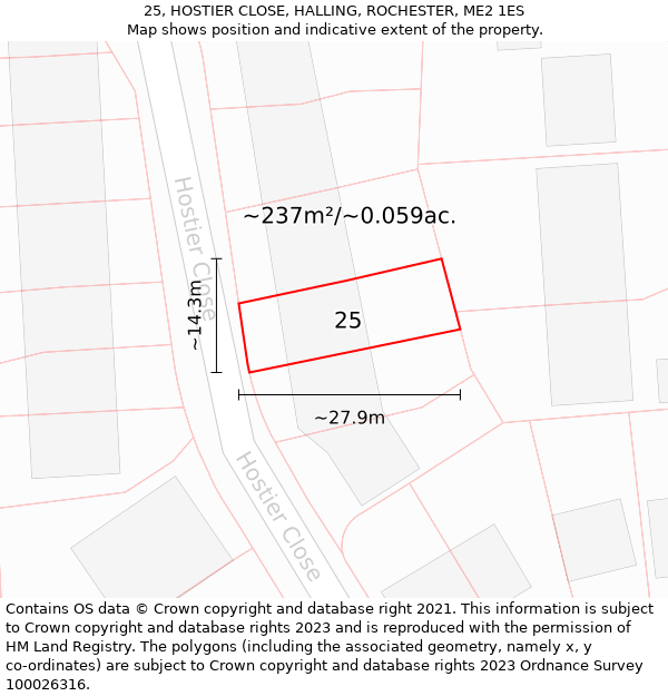 25, HOSTIER CLOSE, HALLING, ROCHESTER, ME2 1ES: Plot and title map