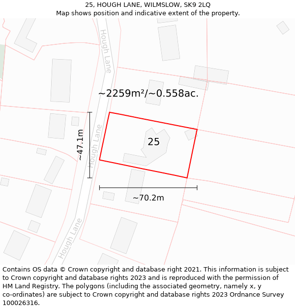 25, HOUGH LANE, WILMSLOW, SK9 2LQ: Plot and title map