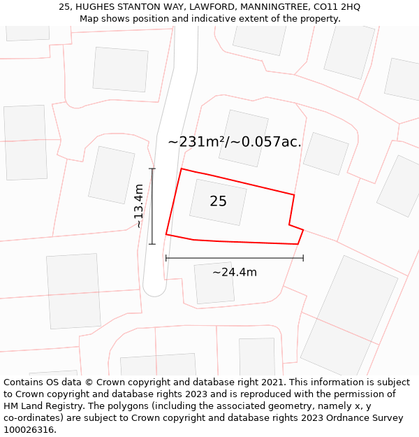 25, HUGHES STANTON WAY, LAWFORD, MANNINGTREE, CO11 2HQ: Plot and title map