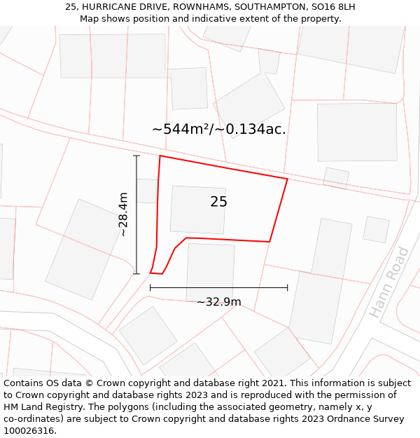 25, HURRICANE DRIVE, ROWNHAMS, SOUTHAMPTON, SO16 8LH: Plot and title map