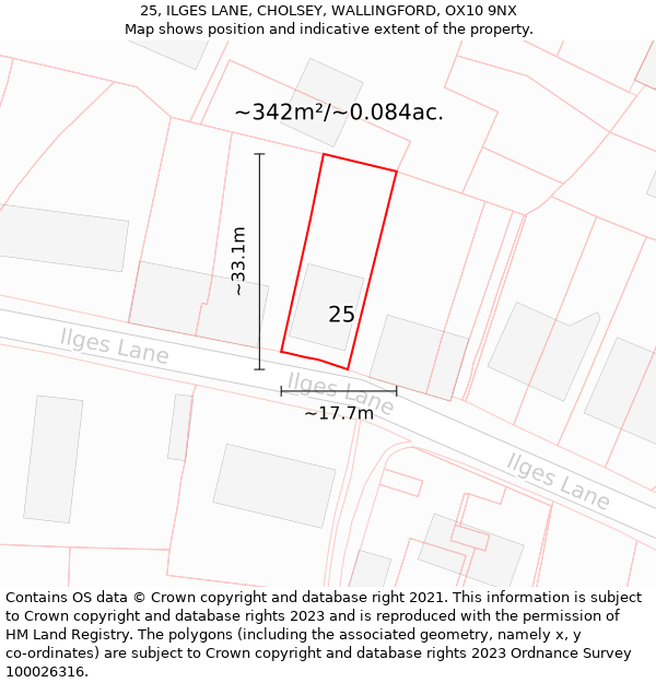 25, ILGES LANE, CHOLSEY, WALLINGFORD, OX10 9NX: Plot and title map