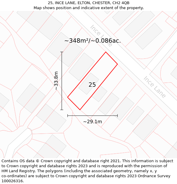 25, INCE LANE, ELTON, CHESTER, CH2 4QB: Plot and title map