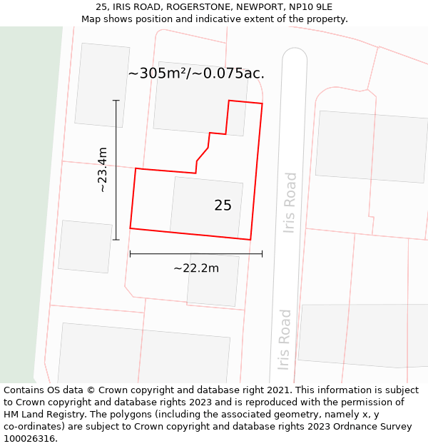 25, IRIS ROAD, ROGERSTONE, NEWPORT, NP10 9LE: Plot and title map