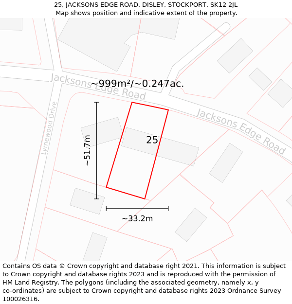 25, JACKSONS EDGE ROAD, DISLEY, STOCKPORT, SK12 2JL: Plot and title map