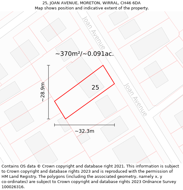 25, JOAN AVENUE, MORETON, WIRRAL, CH46 6DA: Plot and title map