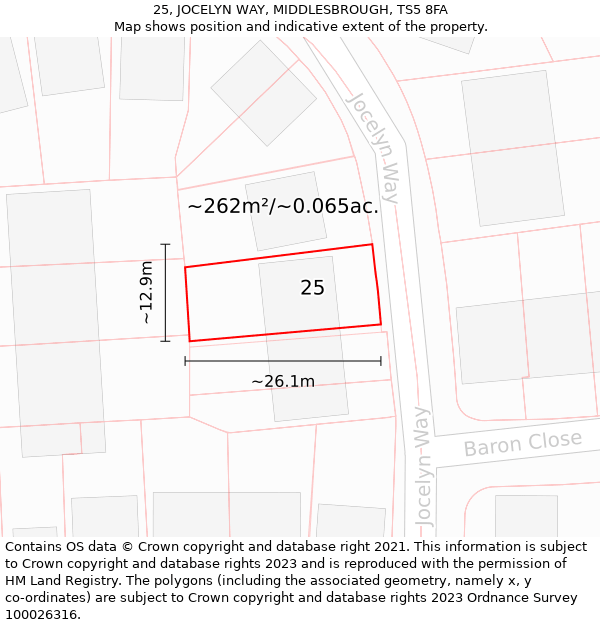 25, JOCELYN WAY, MIDDLESBROUGH, TS5 8FA: Plot and title map