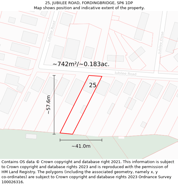 25, JUBILEE ROAD, FORDINGBRIDGE, SP6 1DP: Plot and title map