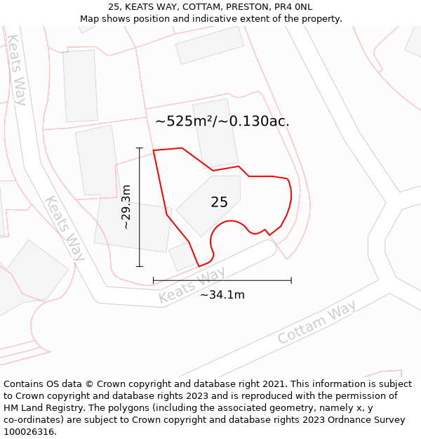 25, KEATS WAY, COTTAM, PRESTON, PR4 0NL: Plot and title map