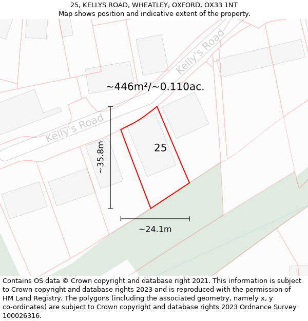25, KELLYS ROAD, WHEATLEY, OXFORD, OX33 1NT: Plot and title map