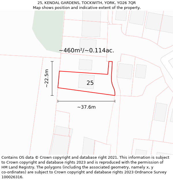 25, KENDAL GARDENS, TOCKWITH, YORK, YO26 7QR: Plot and title map