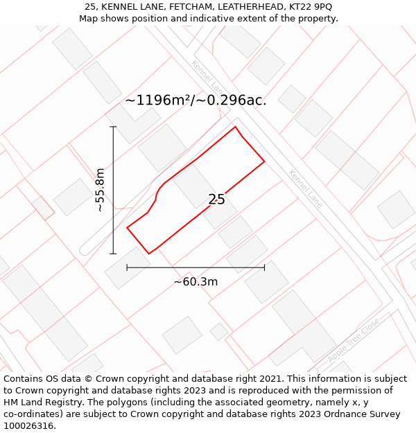 25, KENNEL LANE, FETCHAM, LEATHERHEAD, KT22 9PQ: Plot and title map