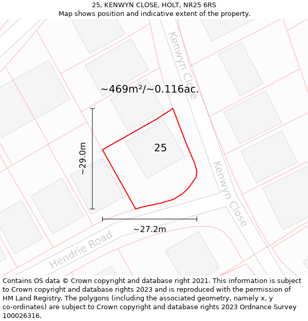 25, KENWYN CLOSE, HOLT, NR25 6RS: Plot and title map
