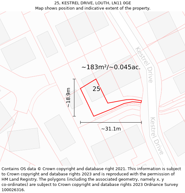 25, KESTREL DRIVE, LOUTH, LN11 0GE: Plot and title map