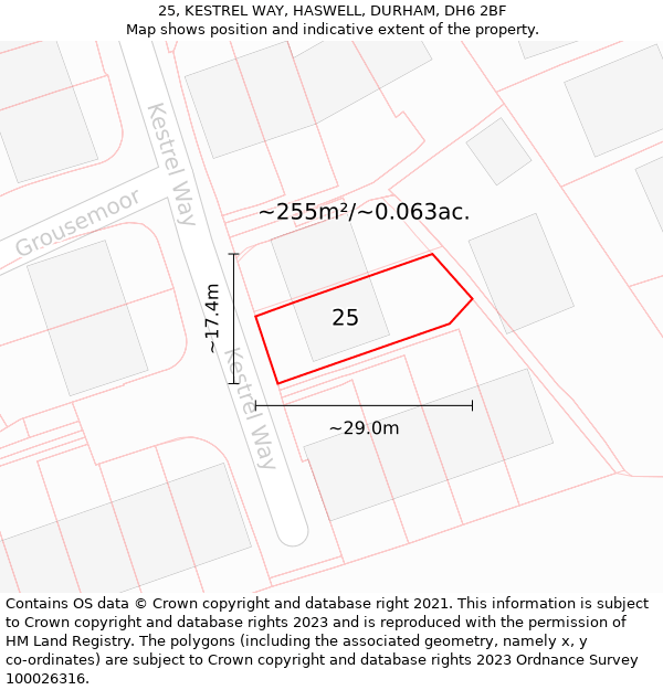 25, KESTREL WAY, HASWELL, DURHAM, DH6 2BF: Plot and title map