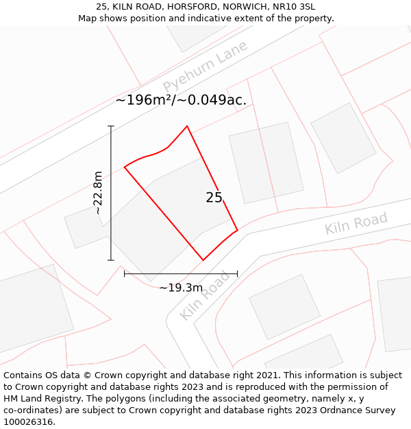 25, KILN ROAD, HORSFORD, NORWICH, NR10 3SL: Plot and title map