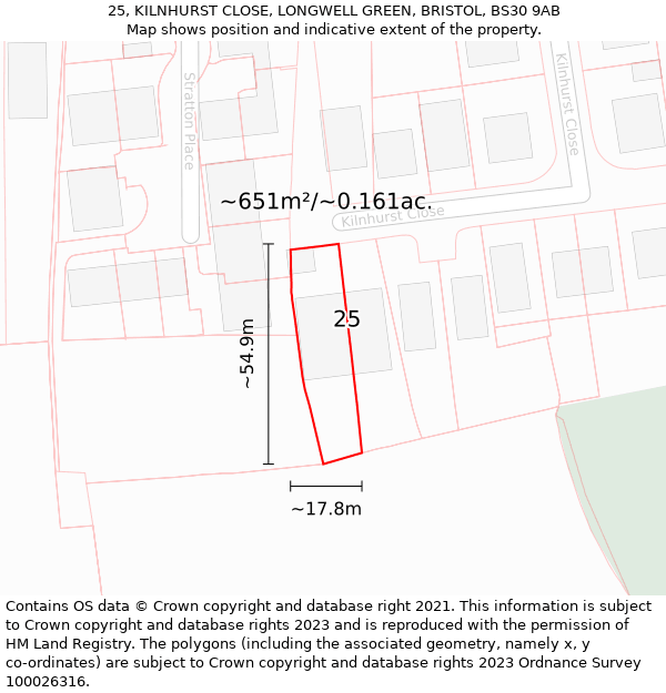 25, KILNHURST CLOSE, LONGWELL GREEN, BRISTOL, BS30 9AB: Plot and title map