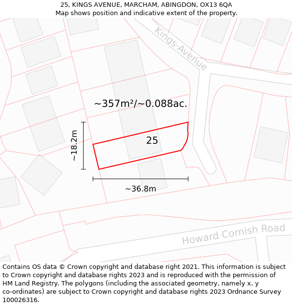 25, KINGS AVENUE, MARCHAM, ABINGDON, OX13 6QA: Plot and title map
