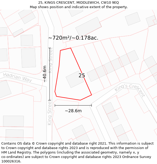 25, KINGS CRESCENT, MIDDLEWICH, CW10 9EQ: Plot and title map