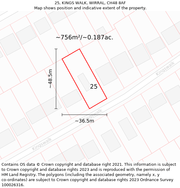 25, KINGS WALK, WIRRAL, CH48 8AF: Plot and title map