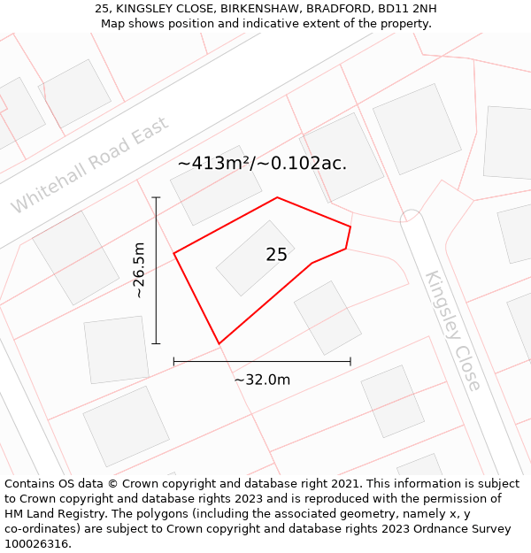 25, KINGSLEY CLOSE, BIRKENSHAW, BRADFORD, BD11 2NH: Plot and title map