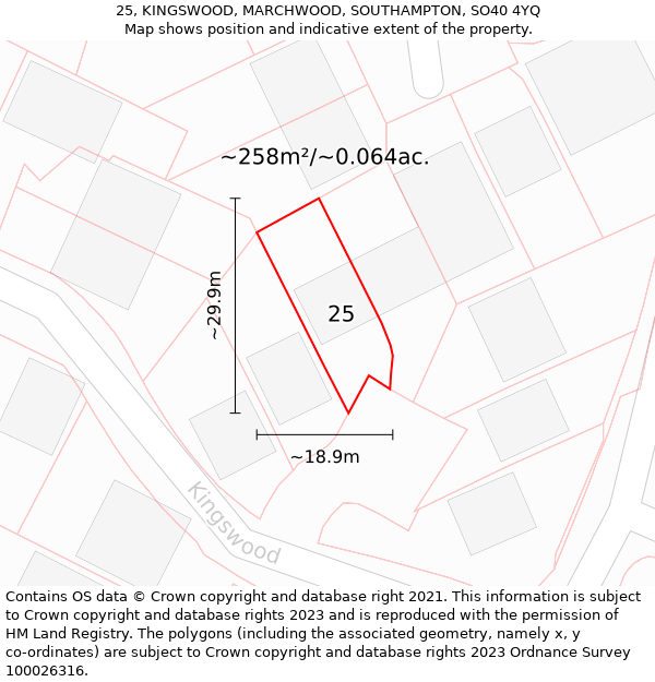 25, KINGSWOOD, MARCHWOOD, SOUTHAMPTON, SO40 4YQ: Plot and title map