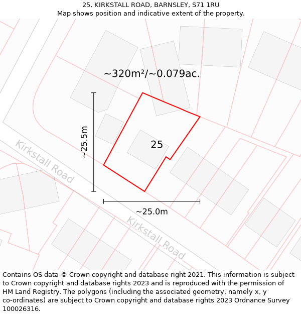 25, KIRKSTALL ROAD, BARNSLEY, S71 1RU: Plot and title map