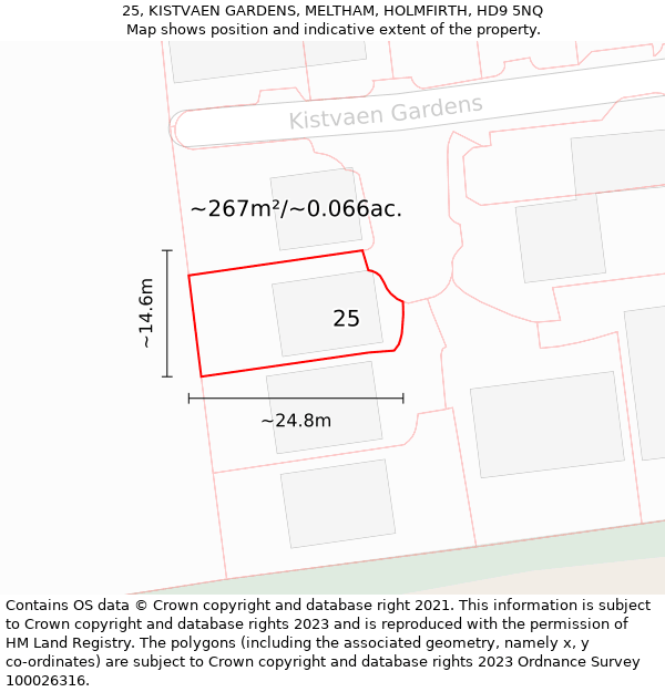 25, KISTVAEN GARDENS, MELTHAM, HOLMFIRTH, HD9 5NQ: Plot and title map