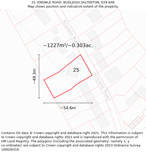 25, KNOWLE ROAD, BUDLEIGH SALTERTON, EX9 6AR: Plot and title map