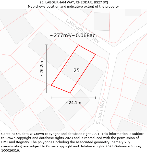 25, LABOURHAM WAY, CHEDDAR, BS27 3XJ: Plot and title map