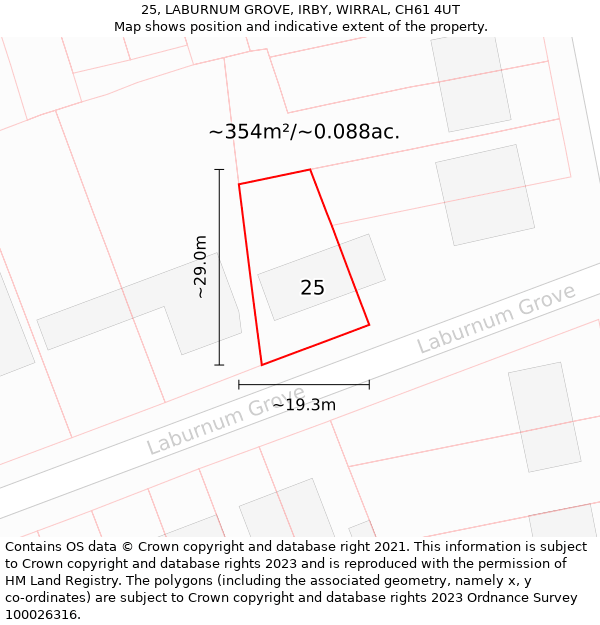 25, LABURNUM GROVE, IRBY, WIRRAL, CH61 4UT: Plot and title map