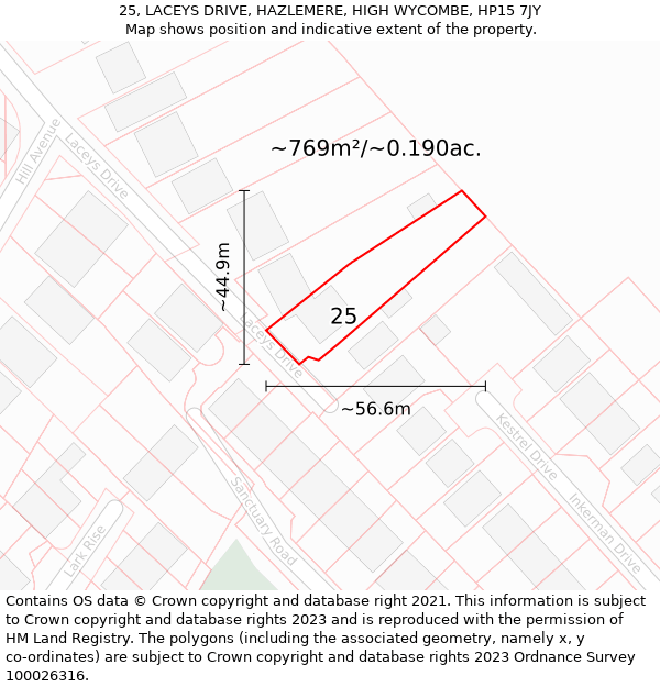 25, LACEYS DRIVE, HAZLEMERE, HIGH WYCOMBE, HP15 7JY: Plot and title map