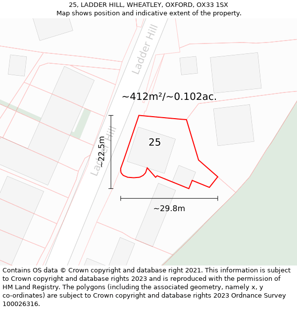 25, LADDER HILL, WHEATLEY, OXFORD, OX33 1SX: Plot and title map