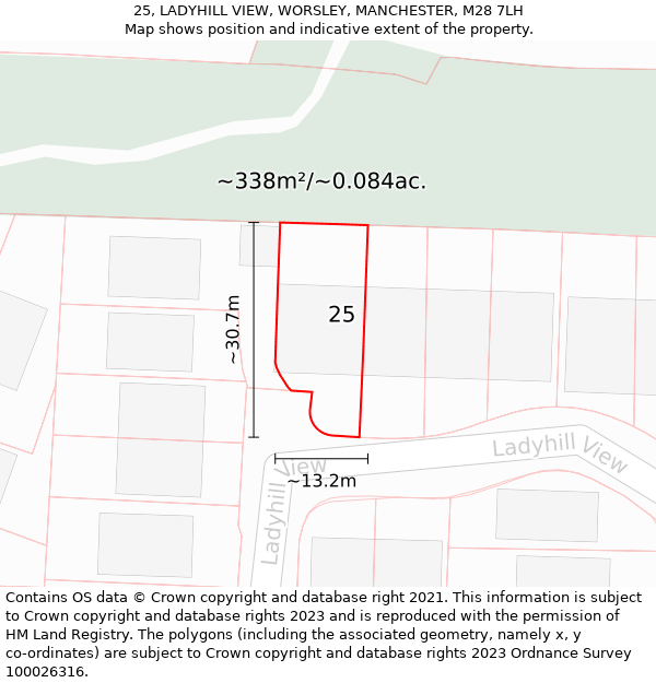 25, LADYHILL VIEW, WORSLEY, MANCHESTER, M28 7LH: Plot and title map