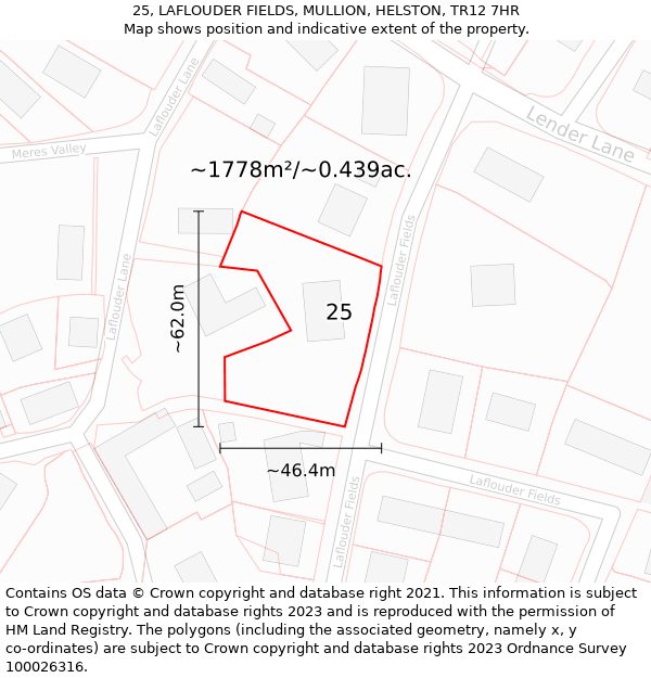 25, LAFLOUDER FIELDS, MULLION, HELSTON, TR12 7HR: Plot and title map