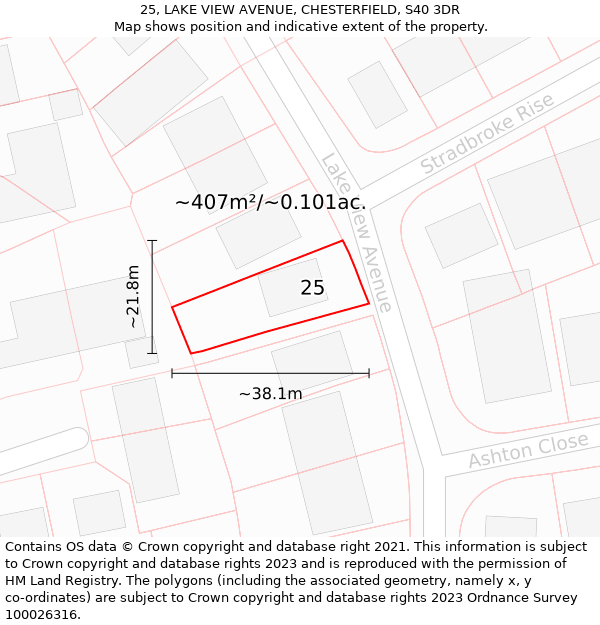 25, LAKE VIEW AVENUE, CHESTERFIELD, S40 3DR: Plot and title map