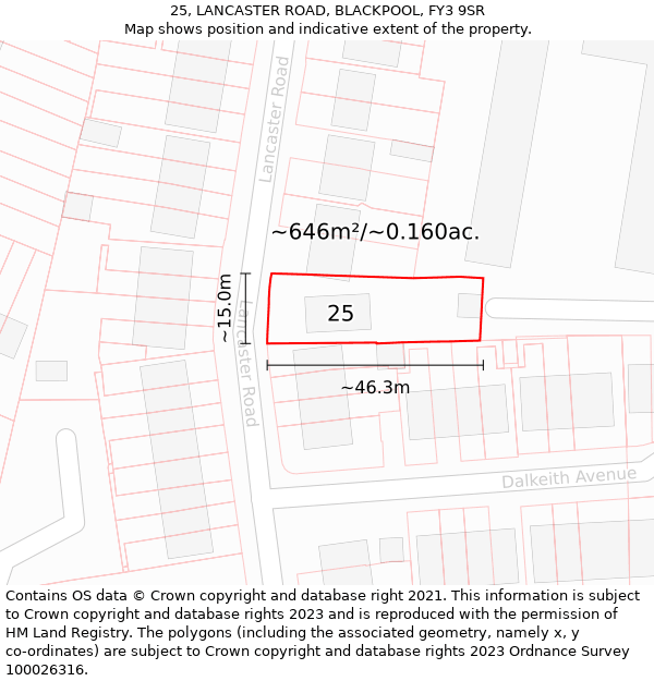 25, LANCASTER ROAD, BLACKPOOL, FY3 9SR: Plot and title map