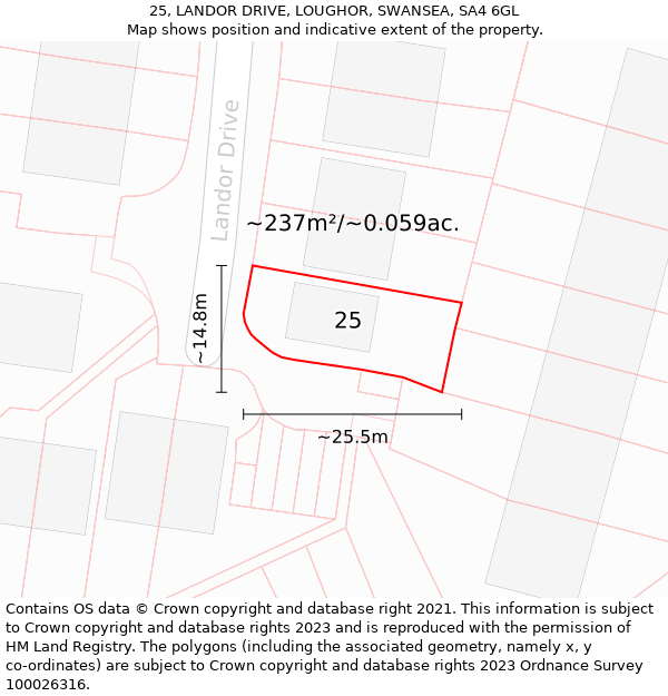 25, LANDOR DRIVE, LOUGHOR, SWANSEA, SA4 6GL: Plot and title map