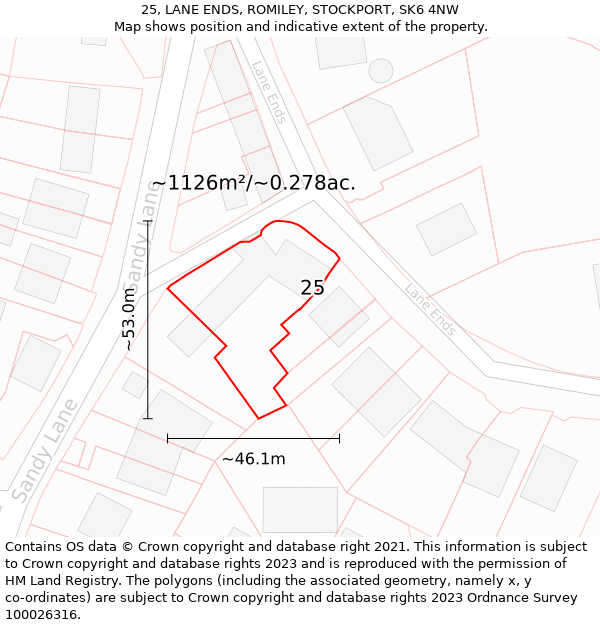 25, LANE ENDS, ROMILEY, STOCKPORT, SK6 4NW: Plot and title map