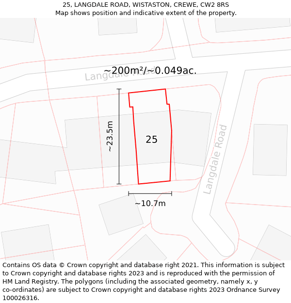 25, LANGDALE ROAD, WISTASTON, CREWE, CW2 8RS: Plot and title map