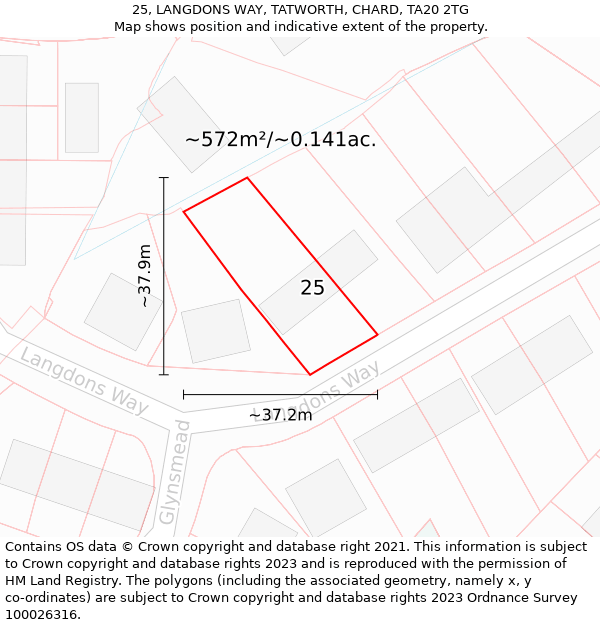 25, LANGDONS WAY, TATWORTH, CHARD, TA20 2TG: Plot and title map