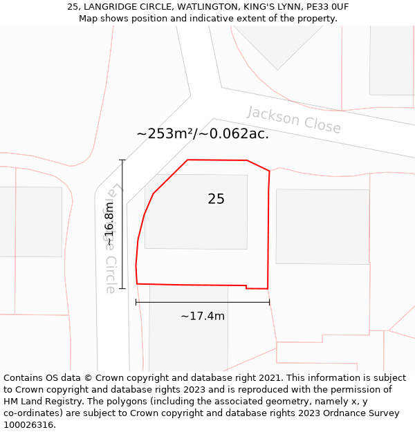 25, LANGRIDGE CIRCLE, WATLINGTON, KING'S LYNN, PE33 0UF: Plot and title map